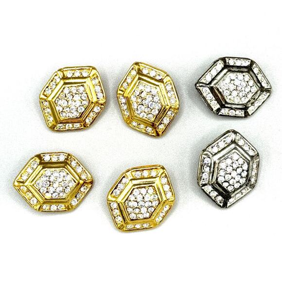 Six Fancy Buttons Goldtone and Silver Rhinestone Buttons - Picture 1 of 5